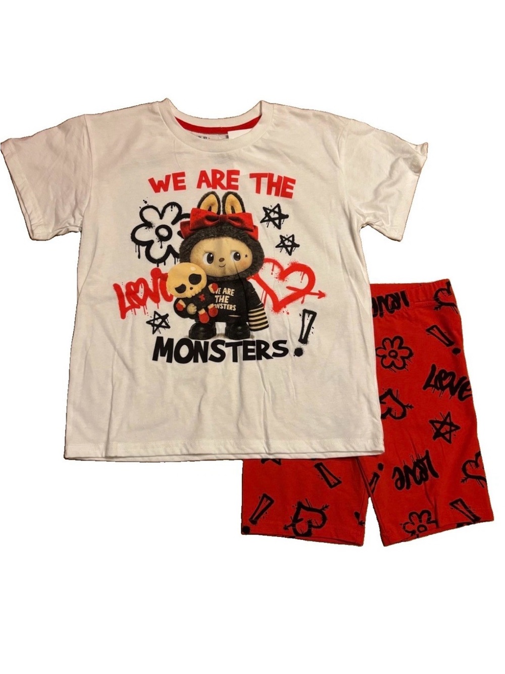 Knitswell ‘We Are The Love Monsters’ Girls 2-Piece Shorts Set - Size 7/8